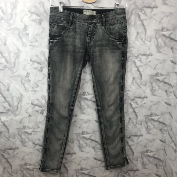 Free People Lost Love Frosted Lace Up Skinny Jeans - Picture 2 of 8
